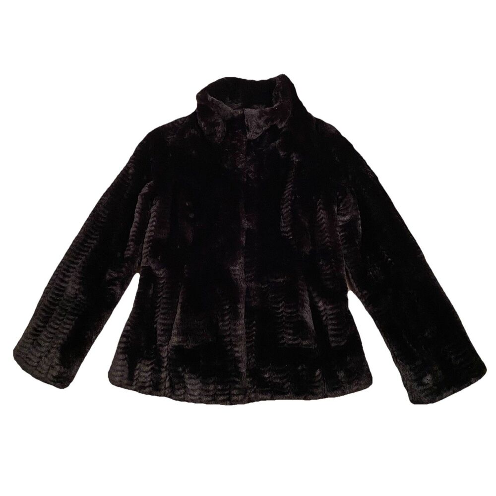 Sisley Faux Fur Jacket Womens IT 44/US 10 Black Classic Lined Party Night Out